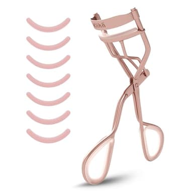 KLIHN - Exklusive Wimpernzange, Eyelash Curler inkl. 8 extra Ersatz-Gummi-Pads - Das Make-Up Tool für perfekt geschwungene Wimpern aus hochwertigem Carbonstahl (Roségold Matt)