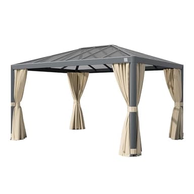 PRIMEYARD Gartenpavillon 3x4 m mit Polycarbonatdach - Hardtop Pavillon mit 4 Seitenteilen in Champagner