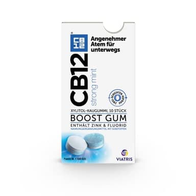 CB12 Boost Kaugummi Strong Mint – sofortige Frische unterwegs, verhindert Mundgeruch, zuckerfrei, frischer Minzgeschmack – 10 Stück