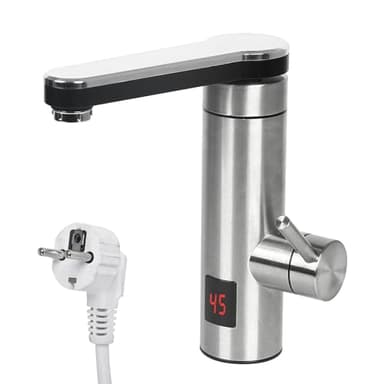 Elektrischer Wasserhahn für sofortiges heißes Wasser, 3 kW, elektrischer Wasserhahn für die Küche mit Digitalanzeige, 360 ° drehbar, Mischbatterie für Warmwasserbereiter aus Edelstahl