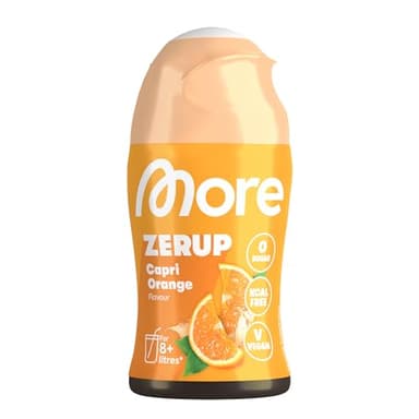 MORE Zerup, Capri Orange, 65 ml, für bis zu 8 l Fertiggetränk, zuckerfreier Sirup mit echten Fruchtextrakten, vegan, zero Kalorien - made in Germany