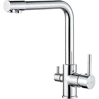 GRIFEMA Küchenarmatur 3 Wege Wasserhahn mit Filter-Mischbatterie Küche 360° Drehbar, mit 3 Schlauches (50cm) und Doppelhebel, Armatur zum Warmes/Kaltes/Gereinigtes Wasser, Messing[Exklusiv bei Amazon]