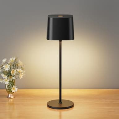 brightower Tischlampe Kabellose, Wiederaufladbar 3 Farben(3000-6000K) LED Tischleuchte,Dimmbare Akku Tischlampe Für Innen und Aussen mit USB-C,IP54 Wasserdichte Aluminium Tischleuchte (Schwarz)