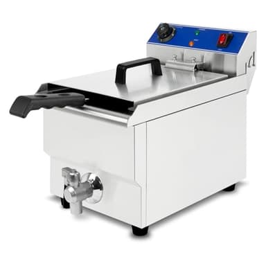 VERTES Friteuse Fritteuse Fritöse Edelstahl 10L (3000W, 230V, Kaltzonenprinzip, Temperatur Stufenlos Regulierbar 50-250°C, Ablasshahn, Frittierkorb, Reset Taste, Betrieb mit Öl & Flüssigem Fett)