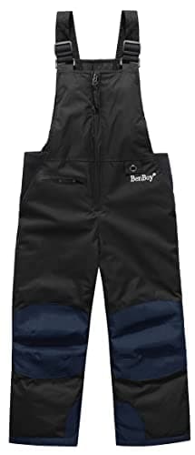 BenBoy Kinder Skihose Schneehose Wasserdicht Softshellhose Gefüttert Warm Hosenträgerhose Latzhose Winddicht Outdoorhose Winter Jungen Mädchen Snowboardhose HXK7112-Black-L=164