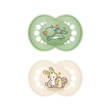MAM Original Schnuller im 2er-Set, zahnfreundlicher Baby Schnuller aus nachhaltigen & bio-erneuerbaren Materialien, Sauger aus MAM SkinSoft Silikon, mit Schnullerbox, 6-16 Monate, Wolf/Hase