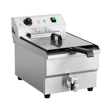 Royal Catering Kommerzielle Fritteuse Kapazität 16 l 6000 W 400 V 50-200 °C Kaltzone Ablasshahn autom. Abschaltung Thermoschutz Cool-Touch-Griff Elektro-Fritteuse
