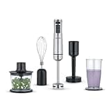 SEVERIN Stabmixer mit Premium-Set, abnehmbarer Mixstab 4-Klingen-Edelstahlmesser, mit Pürierstab, Schneebesen, Multizerkleinerer, Kartoffelstampfer und Mixbehälter, SM 3774