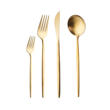 Karaca Bella 24-tlg Edelstahl Besteck Set für 6 Personen, Modern Langlebig, Rostfrei Besteckset, Spülmaschinenfest & Elegantes Besteck (Cutlery Set), Mattgold