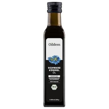 Oildem Bio Schwarzkümmelöl, Ungefiltert, 250ml, Kaltgepresst - 100% rein - Besteht nur aus der echten Nigella sativa (250ml (1er Pack))