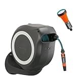 GARDENA Wand-Schlauchbox RollUp M 20 m, Flexible Bewässerung für mittelgroße Gärten, schwenkbare Schlauchtrommel, mit Wandhalterung, Systemteilen und Spritze inklusive 20 m Gardena Schlauch (18612-60)