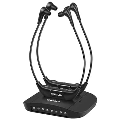 SIMOLIO Duo Kabellose TV Kopfhörer mit Dialogmodus, Funkkopfhörer für Fernseher und Musikanlagen mit L/R Balance Lautstärkeregelung, Hörverstärker für Ambient Sound, Ohrhörer für Senioren, SM863D