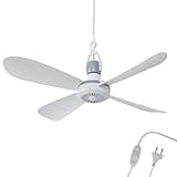Bestlivings Mobiler Deckenventilator mit Stecker und Schalter, 220V-240V / 5 Watt, Ø40 cm Portabler Decken - Ventilator mit Aufhänger, Energiesparend (Weiß)