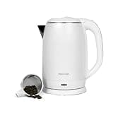 Noaton K1W Basic, Elektrische Wasserkocher, Kapazität 2L, Doppelwand-Design, Edelstahl, 1500 W, Leise, 360°-Sockel, BPA frei, Weiß
