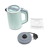 Mini Wasserkocher 0,8L Reisewasserkocher klein 600W Tragbarer wasserkocher aus Edelstahl elektrischer für Reise, Camping, Wohnwagen oder Unterwegs EU-Stecker 220-240V (Grün)