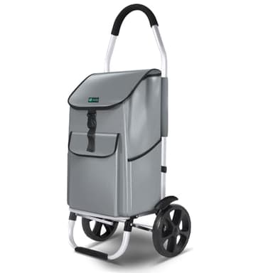 VOUNOT® Einkaufstrolley Klappbar aus Aluminium mit 58L Wasserdichter Tasche, 2 Extra große Räder mit Schutzblech, Faltbarer Einkaufswagen, Treppensteiger Trolley, Grau
