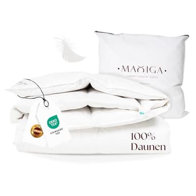 maxiga Reine Daunendecke Winter - 100% DAUNEN, 135x200 cm, extra warm 1800g Füllgewicht, atmungsaktiv & waschbar, Oeko-TEX Zertifiziert, Allergiker geeignet, hochwertige Baumwollhülle