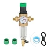 Rückspülfilter, Druckminderer Wasserfilter mit Manometer, Wasserdruckminderer, Wasser Vorfilter Sedimentfilter, Ausspülbarer Feinfilter, Spin Down Sediment Wasserfilter (1" mit 3/4" Adapter)