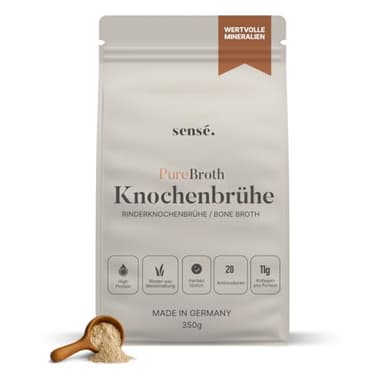 Knochenbrühe Pulver vom Weiderind, aus Deutschland, Bioaktiv, 350g – Kollagen Typ 1,2 & 3 | Unterstützt Gelenke, Darm und Haut | hoher Proteingehalt | Leaky Gut, Keto, Paleo | ohne Salz | Bone Broth