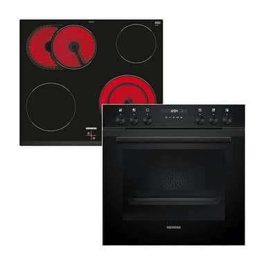 Siemens EQ522KAAB, Einbauherd-Set, Made in Germany, Bestehend aus HE217GBB3 Herd 60 x 60 cm, 3D Heißluft, Hydrolyse und EA631GNA1E Elektrokochfeld 60 cm, Bräterzone, powerBoost, Rahmenlos