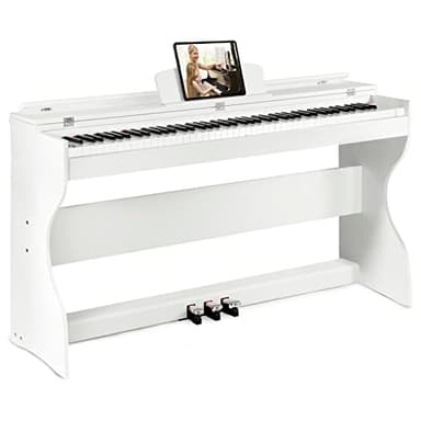 MUSTAR Digital Piano 88 Tasten, E Piano weiß, Elektrisches Klavier mit Klavierständer, 3 Pedale Adapter, 2 Kopfhöreranschluss, LCD-Bildschirm, USB/MIDI, Piano für Anfänger
