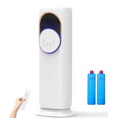 Turmventilator Klimaanlage mit Heizung & Luftbefeuchtung, Flügelloser Heizlüfter mit Fernbedienung, 3 Kühl- & 2 Heizstufen, 8h Timer, Klimagerät Luftkühler für Wohnung Zimmer Räume