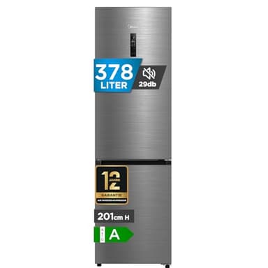 Midea MDRB521MGA46O Kühl-/Gefrierkombination/NoFrost/Besonders leise 29dB/Inverter Kompressor/Niedrigtemperaturzone/180° Verstellbare Gefrierfach-Schublade/201 cm hoch/256 L Kühlteil/122 L Gefrierteil