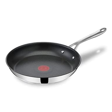 Tefal Jamie Oliver Cook's Direct On Bratpfanne 28 cm, Edelstahlpfanne Induktion, Titanium-Antihaftbeschichtung, Thermo-Signal, backofenfest, Edelstahl, genieteter Griff, E3040644
