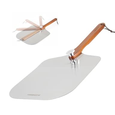 Hanseküche Pizzaschieber Edelstahl – Pizzaschaufel 30 cm – Pizzaheber mit Griff aus Akazienholz und großer Fläche, Pizzaschaufel, Pizza Zubehör auch für Brot, spülmaschinenfest