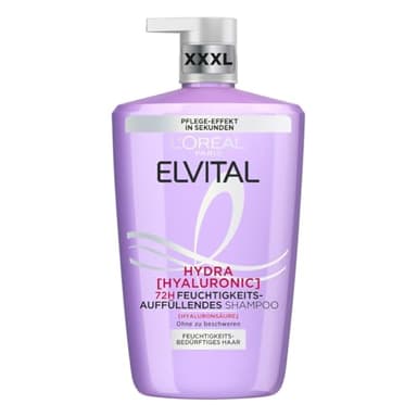 L'Oréal Paris Elvital Hydra Hyaluronic feuchtigkeitsspendendes XXXL Shampoo für glänzendes Haar, Hyaluron Shampoo für einen Feuchtigkeitsboost & Schutz, langanhaltende Feuchtigkeit und Pflege, 1000ml
