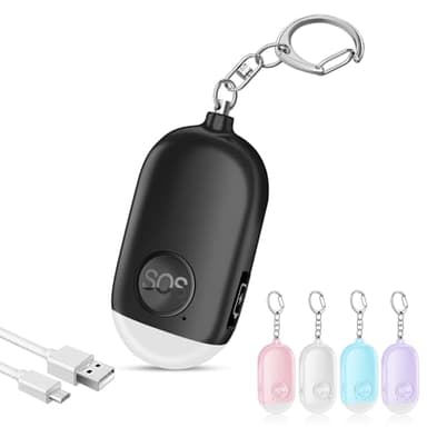 Hion Taschenalarm Frauen,130DB Wiederaufladbar Persönlicher Selbstverteidigung Alarm mit LED-Beleuchtung,Panikalarm Handtaschenalarm Schlüsselanhänger für Frauen,Kinder,ältere Menschen（Schwarz）