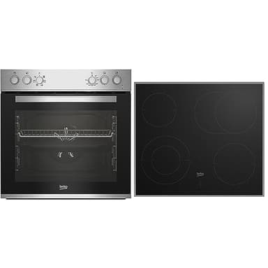 Beko BBUE12020X Einbau-Herd-Set, Multifunktionsofen mit 6 Heizarten und Glaskeramik-Kochfeld, SteamShine-Reinigung, AeroPerfect, Schwarz-Edelstahl