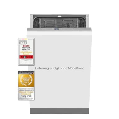 Exquisit Geschirrspüler EGSP2109-E-030E Silber | Geschirrspüler vollintegriert 45 cm | 9 Maßgedecke | LED | Spülmaschine vollintegriert 45 cm
