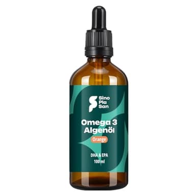 Premium Omega 3 Algenöl | hoch dosiert | Natürliches DHA & EPA für Herz, Gehirn & Sehkraft | vegan | 100ml | 40 Tage Vorrat | Orangengeschmack