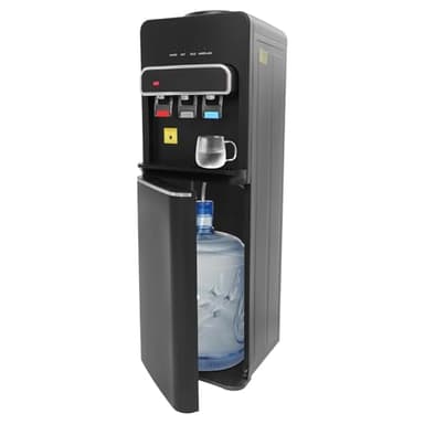 Bodenstehender Wasserspender Mit Bodenbeladung, Flaschenwasserkühler Trinkwasserspender Mit 3 Wasserauslässe, Sofortiges Kochen, Wasserspender Für zuhause Büro Küchen, 550W, Schwarz