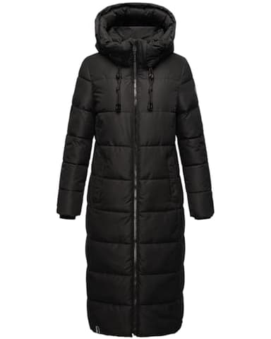 MARIKOO Damen Wintermantel warmer Steppmantel lang mit abnehmbarer Kapuze Nadeshikoo XVI Black Gr. M