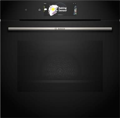 Bosch HBG7784B1 Serie 8 Smarter Einbau-Backofen, 60 x 60 cm, Digitaler Bedienring, TFT-Touchdisplay Pro, Heißluft sanft, Crisp Funktion, Backofenassistent mit Sprachsteuerung