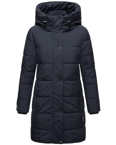 MARIKOO Damen Wintermantel warmer Steppmantel lang mit Kapuze und hohem Kragen Karumikoo XVI Navy Gr. 3XL