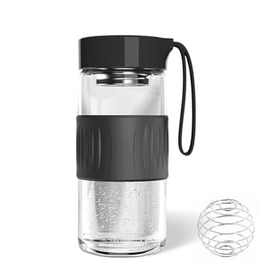 Afenau Protein Shaker aus Glas, 400 ml, Sportflasche mit Edelstahlkugel, auslaufsicher und BPA-frei, Fitness und Proteinshakes, Schwarz