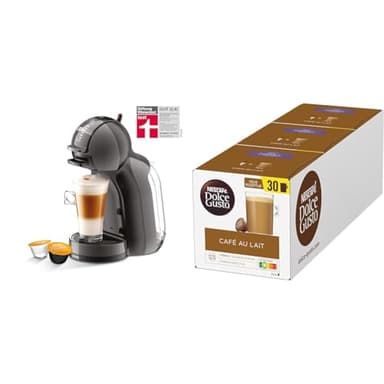 NESCAFÉ Dolce Gusto Krups KP1238 Mini Me Coffee Capsule Machine, 15 Bar, Compact, High Pressure Coffee Machine, Over 30 Coffee Creations, Choice of Drink Size, Black/Anthracite mit Café au Lait