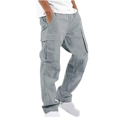 UHouse Cargohose Herren Hose Sommer Baumwolle Cargo Hosen Baggy Arbeitshosen Männer Leichte Sommerhose Bequeme Freizeithose mit Gummizug Freizeit Einfarbig Pants Grau 5XL