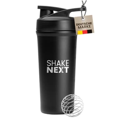 ShakeNext® Edelstahl Shaker [NEUEINFÜHRUNG] - Trinkflasche mit Mixball 700ml, Fitness und Protein Shaker mit auslaufsicherem Druckverschluss, patentiertes Design (Schwarz)