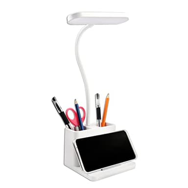 Schreibtischlampe LED Dimmbare 3 Farb und 3 Helligkeitsstufen, 5W USB Wiederaufladbare Tischleuchte mit Stifthalter und Handyhalterung, Kinder Tischlampe mit Touchbedienung für Lesen, Lernen