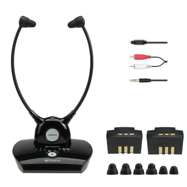 Retekess TA008 Funkkopfhörer Kabellos Für Tv, TV Sound Amplifie für Senioren, 2.4G Low Latancy, Ein Schlüssel-Hörverstärker, Einstellbare Dämpfung, Duale Batterie - 10H Verwendung, 30m, Kopfhörer Tv