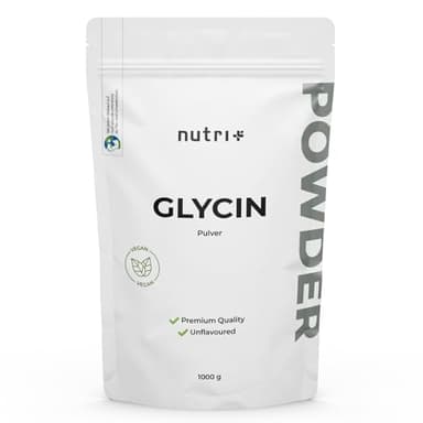 Nutri + Glycin Pulver vegan 1 kg hochdosiert - Glycine Powder - Aminosäure ohne Zusatzstoffe 1000 g - auch zum Süßen als Zuckerersatz
