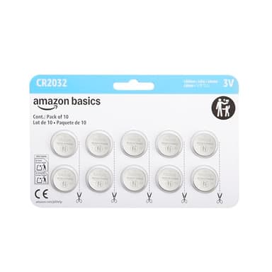 Amazon Basics CR2032 Lithium-Knopfzellenbatterie, langanhaltende Leistung, frei von Quecksilber, 3 V, 10 Stück