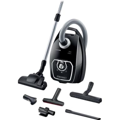 SIEMENS Staubsauger mit Beutel Z7.0 VSZ7X500, ideal für Allergiker, Hygiene-Filter, extrem leise, Bodendüse für Parkett, Teppich, Fliesen, XXL-Polsterdüse, XXL-Fugendüse, langes Kabel, 650 W, schwarz