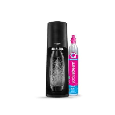 SodaStream Wassersprudler TERRA Standard mit 1x Quick-Connect CO2-Zylinder und 1x 1L spülmaschinenfeste Kunststoff-Flasche, Höhe: 44cm, Farbe: Schwarz
