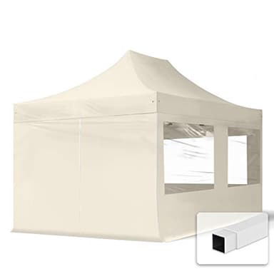 TOOLPORT 3x4,5m Faltpavillon Pavillon Partyzelt Gazebo Stahl 30mm, 4 Seitenteile, Panoramafenster, Creme