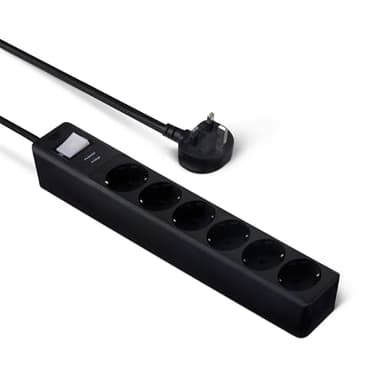 Amazon Basics Steckdosenleiste mit 6 Steckdosen, 600 Joule Überspannungsschutz, 1.4 m, Schwarz